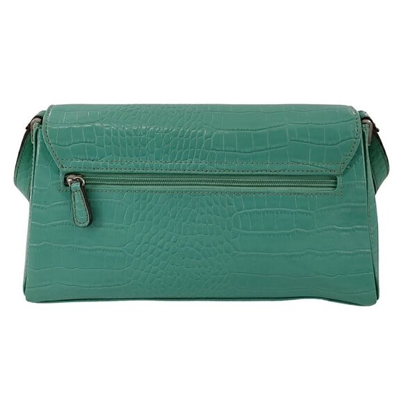 CRAZY HORSE Liz Claiborne Turquoise Embossed Croc Faux Leather Shoulder Bag - Picture 6 of 13